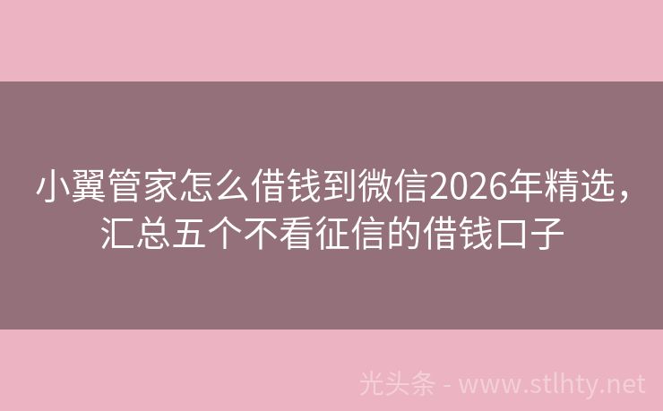 小翼管家怎么借钱到微信2026年精选，汇总五个不看征信的借钱口子
