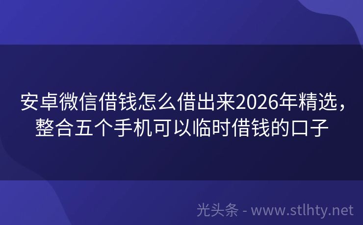 安卓微信借钱怎么借出来2026年精选，整合五个手机可以临时借钱的口子