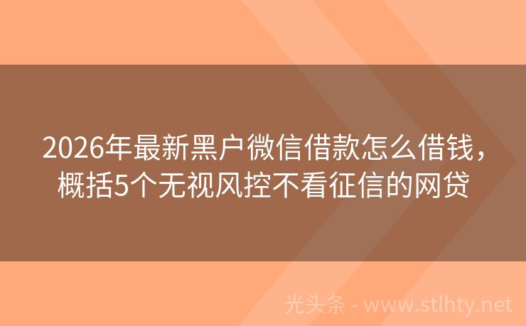 2026年最新黑户微信借款怎么借钱，概括5个无视风控不看征信的网贷