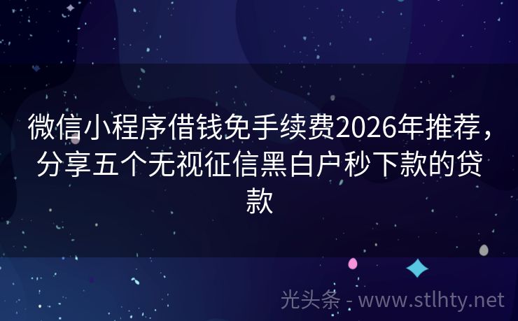 微信小程序借钱免手续费2026年推荐，分享五个无视征信黑白户秒下款的贷款