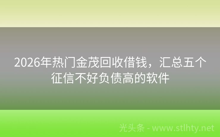 2026年热门金茂回收借钱，汇总五个征信不好负债高的软件