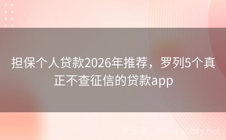 担保个人贷款2026年推荐，罗列5个真正不查征信的贷款app