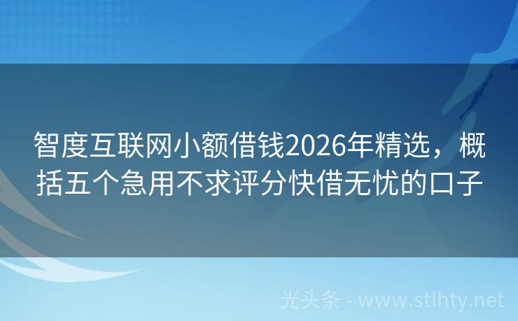 智度互联网小额借钱2026年精选，概括五个急用不求评分快借无忧的口子