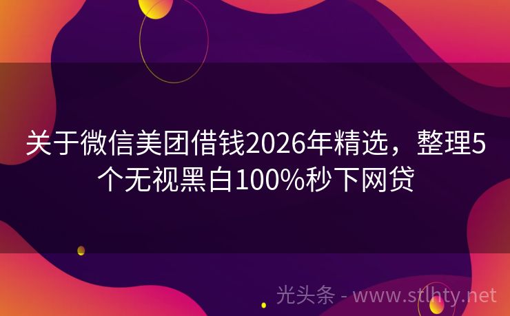 关于微信美团借钱2026年精选，整理5个无视黑白100%秒下网贷