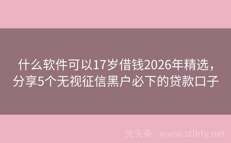 什么软件可以17岁借钱2026年精选，分享5个无视征信黑户必下的贷款口子