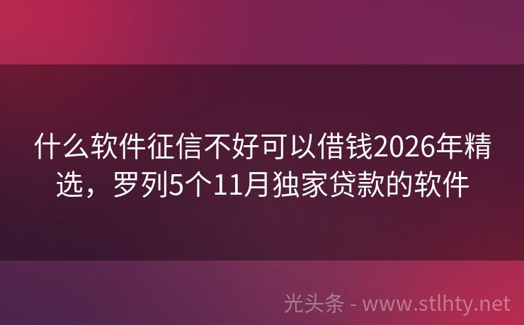 什么软件征信不好可以借钱2026年精选，罗列5个11月独家贷款的软件