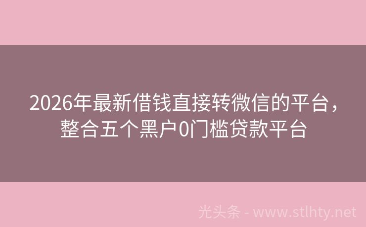 2026年最新借钱直接转微信的平台，整合五个黑户0门槛贷款平台