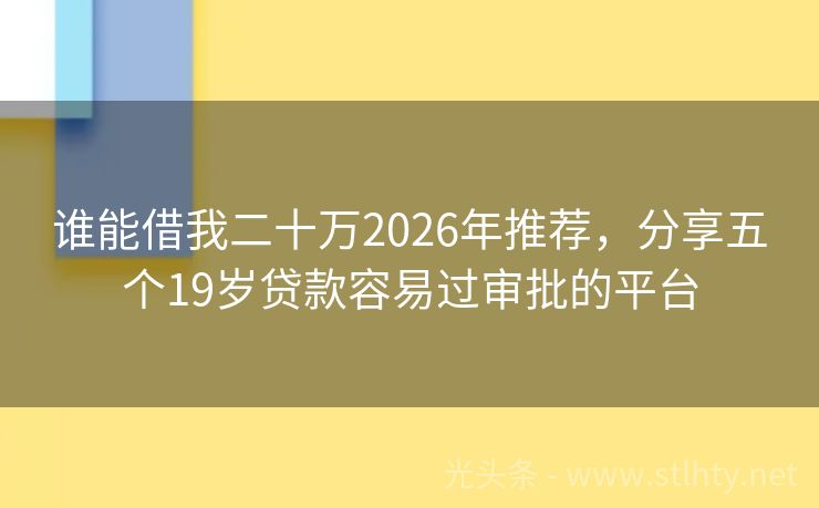 谁能借我二十万2026年推荐，分享五个19岁贷款容易过审批的平台
