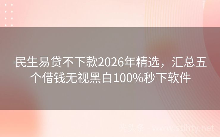 民生易贷不下款2026年精选，汇总五个借钱无视黑白100%秒下软件