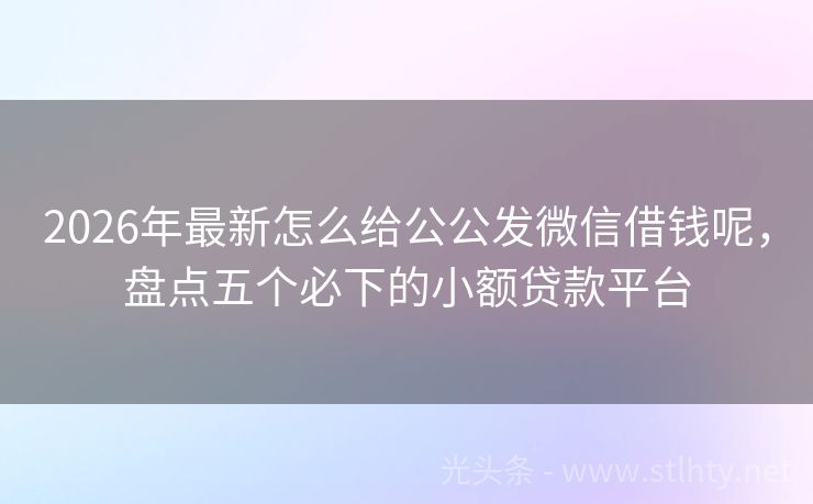 2026年最新怎么给公公发微信借钱呢，盘点五个必下的小额贷款平台