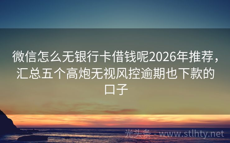 微信怎么无银行卡借钱呢2026年推荐，汇总五个高炮无视风控逾期也下款的口子