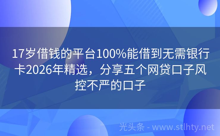17岁借钱的平台100%能借到无需银行卡2026年精选，分享五个网贷口子风控不严的口子