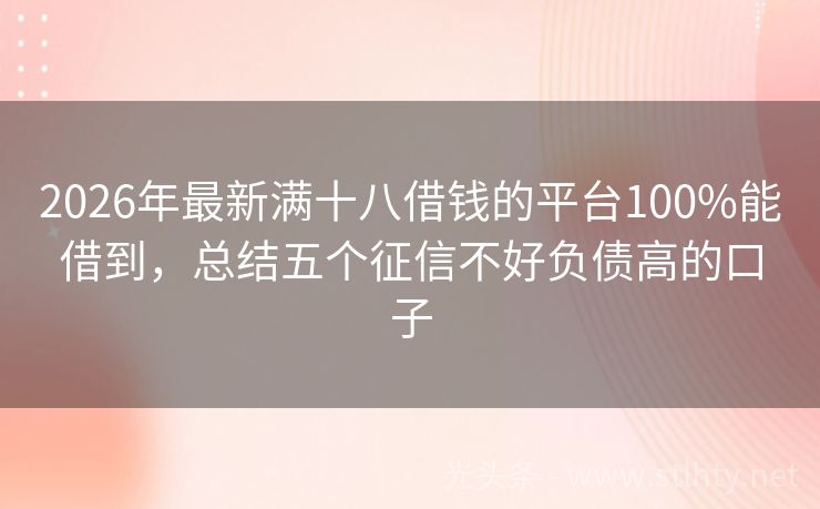 2026年最新满十八借钱的平台100%能借到，总结五个征信不好负债高的口子