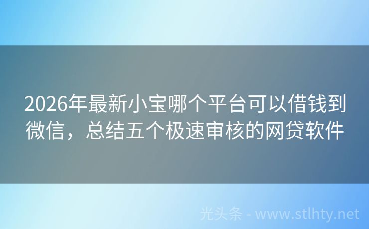 2026年最新小宝哪个平台可以借钱到微信，总结五个极速审核的网贷软件