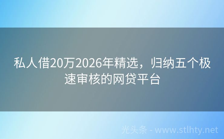 私人借20万2026年精选，归纳五个极速审核的网贷平台