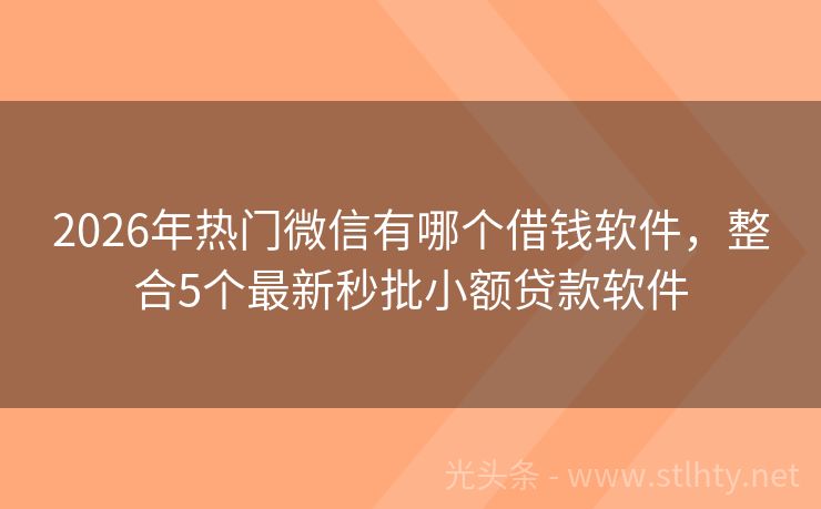 2026年热门微信有哪个借钱软件，整合5个最新秒批小额贷款软件