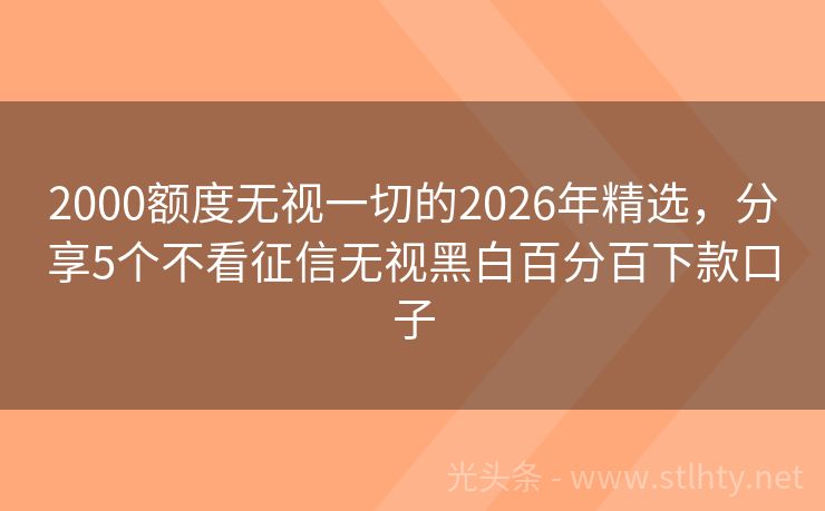 2000额度无视一切的2026年精选，分享5个不看征信无视黑白百分百下款口子