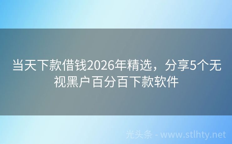 当天下款借钱2026年精选，分享5个无视黑户百分百下款软件