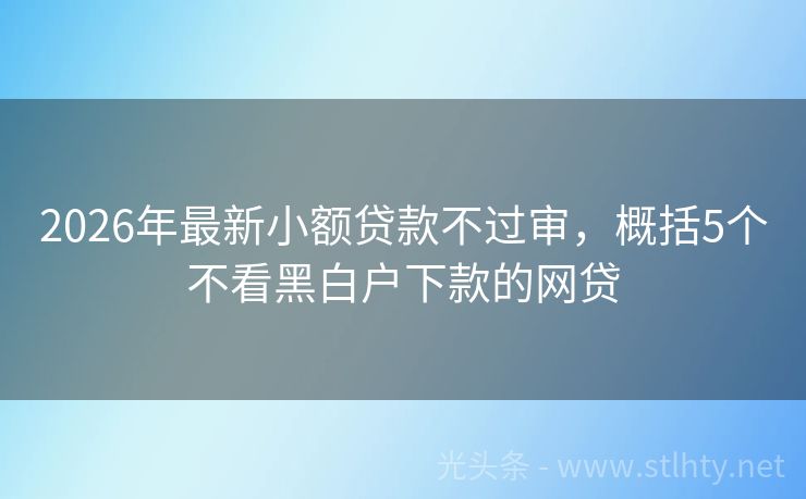 2026年最新小额贷款不过审，概括5个不看黑白户下款的网贷