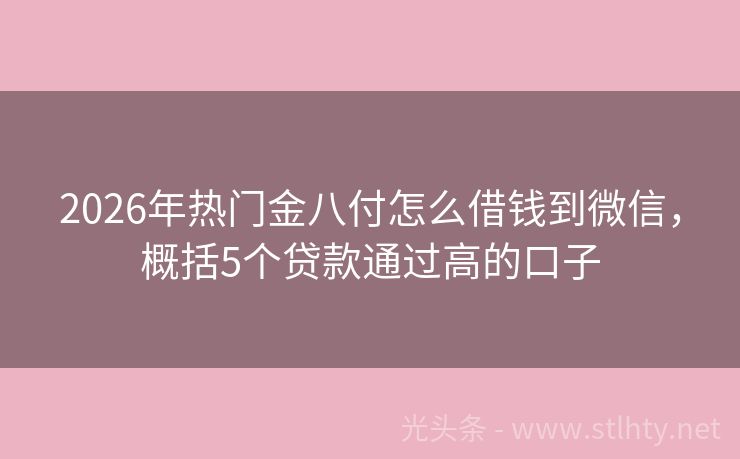 2026年热门金八付怎么借钱到微信，概括5个贷款通过高的口子