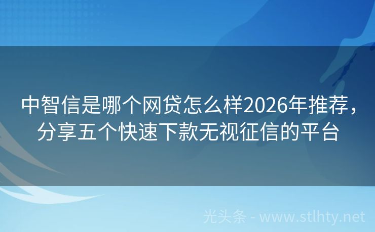 中智信是哪个网贷怎么样2026年推荐，分享五个快速下款无视征信的平台