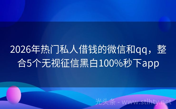 2026年热门私人借钱的微信和qq，整合5个无视征信黑白100%秒下app
