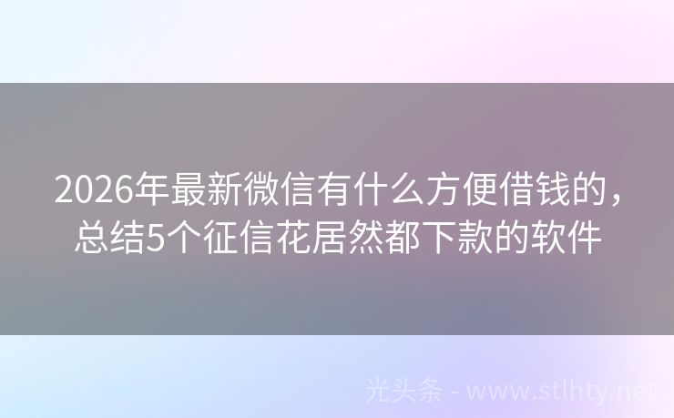 2026年最新微信有什么方便借钱的，总结5个征信花居然都下款的软件