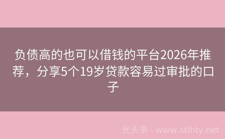 负债高的也可以借钱的平台2026年推荐，分享5个19岁贷款容易过审批的口子