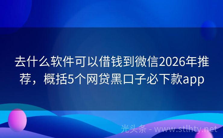 去什么软件可以借钱到微信2026年推荐，概括5个网贷黑口子必下款app
