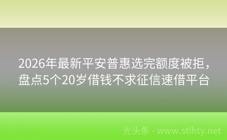 2026年最新平安普惠选完额度被拒，盘点5个20岁借钱不求征信速借平台