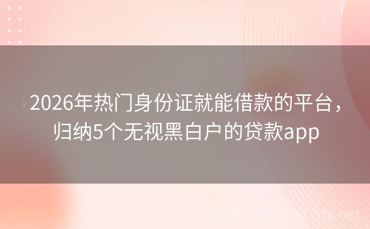 2026年热门身份证就能借款的平台，归纳5个无视黑白户的贷款app