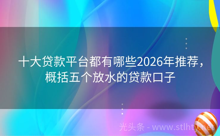 十大贷款平台都有哪些2026年推荐，概括五个放水的贷款口子
