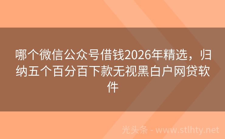哪个微信公众号借钱2026年精选，归纳五个百分百下款无视黑白户网贷软件