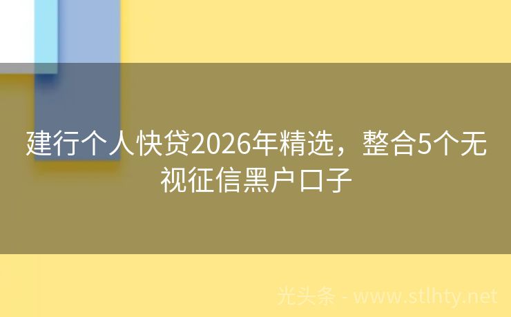 建行个人快贷2026年精选，整合5个无视征信黑户口子