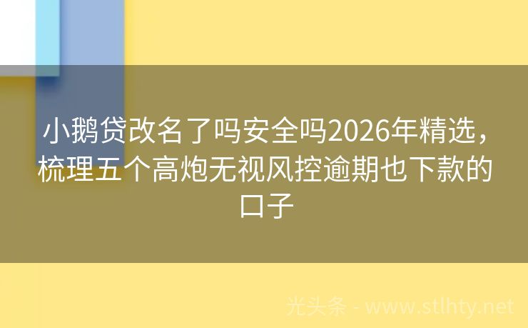 小鹅贷改名了吗安全吗2026年精选，梳理五个高炮无视风控逾期也下款的口子