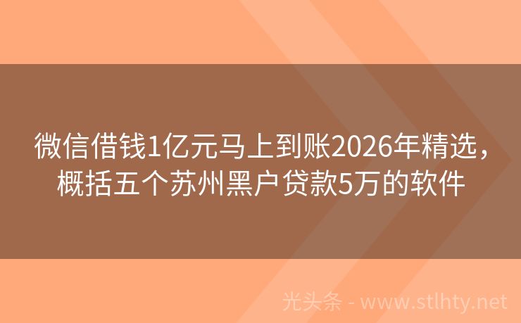 微信借钱1亿元马上到账2026年精选，概括五个苏州黑户贷款5万的软件