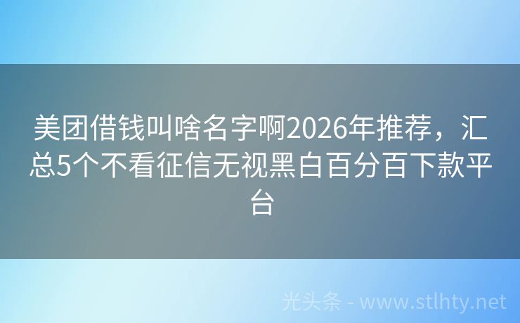 美团借钱叫啥名字啊2026年推荐，汇总5个不看征信无视黑白百分百下款平台