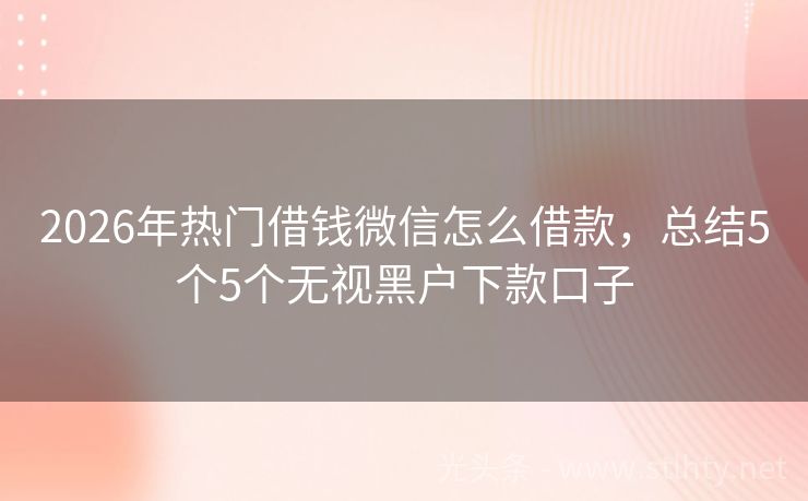 2026年热门借钱微信怎么借款，总结5个5个无视黑户下款口子