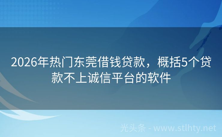 2026年热门东莞借钱贷款，概括5个贷款不上诚信平台的软件