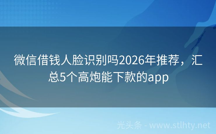 微信借钱人脸识别吗2026年推荐，汇总5个高炮能下款的app