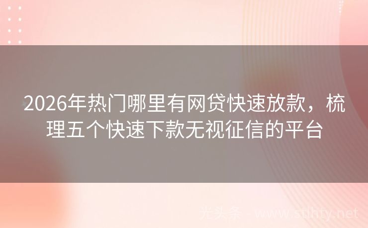 2026年热门哪里有网贷快速放款，梳理五个快速下款无视征信的平台