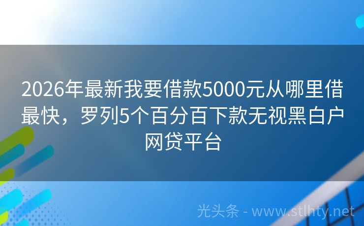 2026年最新我要借款5000元从哪里借最快，罗列5个百分百下款无视黑白户网贷平台
