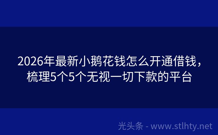2026年最新小鹅花钱怎么开通借钱，梳理5个5个无视一切下款的平台