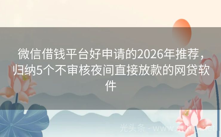 微信借钱平台好申请的2026年推荐，归纳5个不审核夜间直接放款的网贷软件