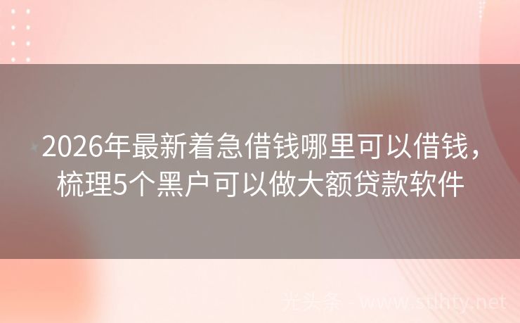 2026年最新着急借钱哪里可以借钱，梳理5个黑户可以做大额贷款软件