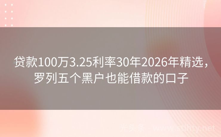 贷款100万3.25利率30年2026年精选，罗列五个黑户也能借款的口子