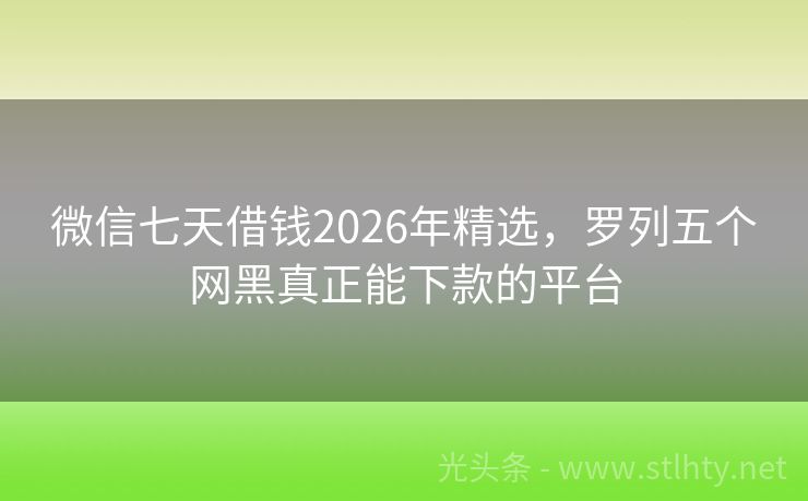 微信七天借钱2026年精选，罗列五个网黑真正能下款的平台
