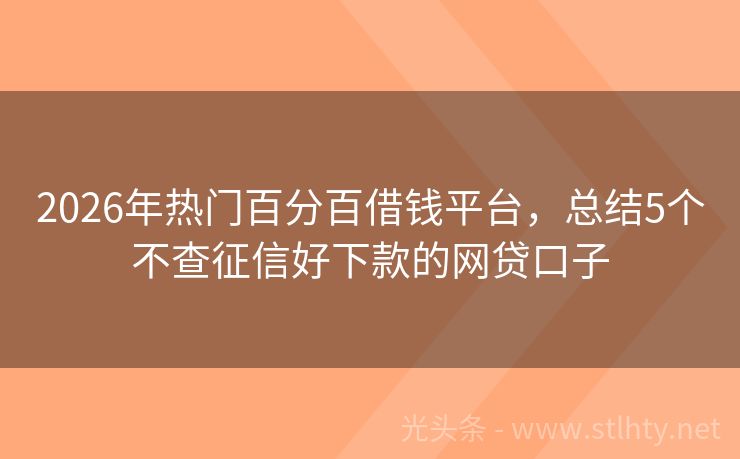 2026年热门百分百借钱平台，总结5个不查征信好下款的网贷口子
