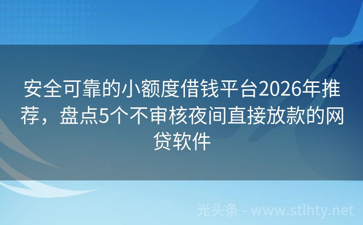 安全可靠的小额度借钱平台2026年推荐，盘点5个不审核夜间直接放款的网贷软件
