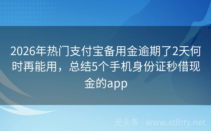 2026年热门支付宝备用金逾期了2天何时再能用，总结5个手机身份证秒借现金的app